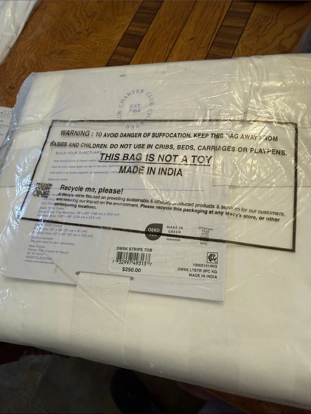 Charter Club White Damask 100% Cotton Count Duvet Cover Set - Retail $250